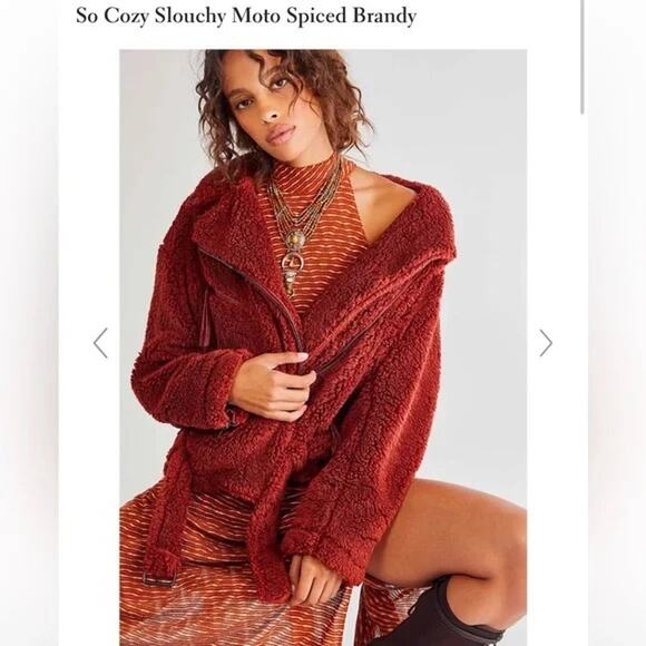 NWT Free people So Cozy Slouchy Moto Sherpa Jacket Spiced BrandySize:M RET:$168